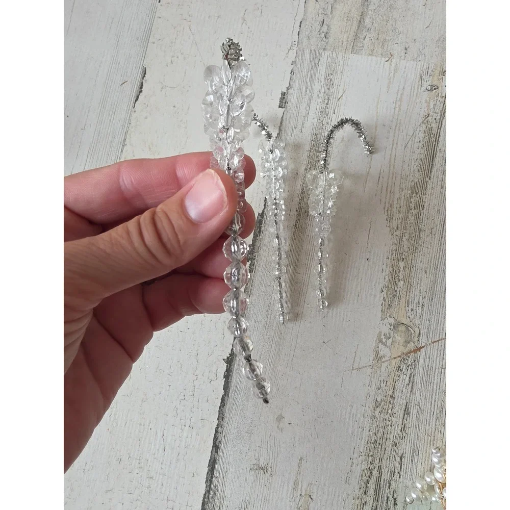 Vintage beaded icicle tinsel ornament Xmas tree